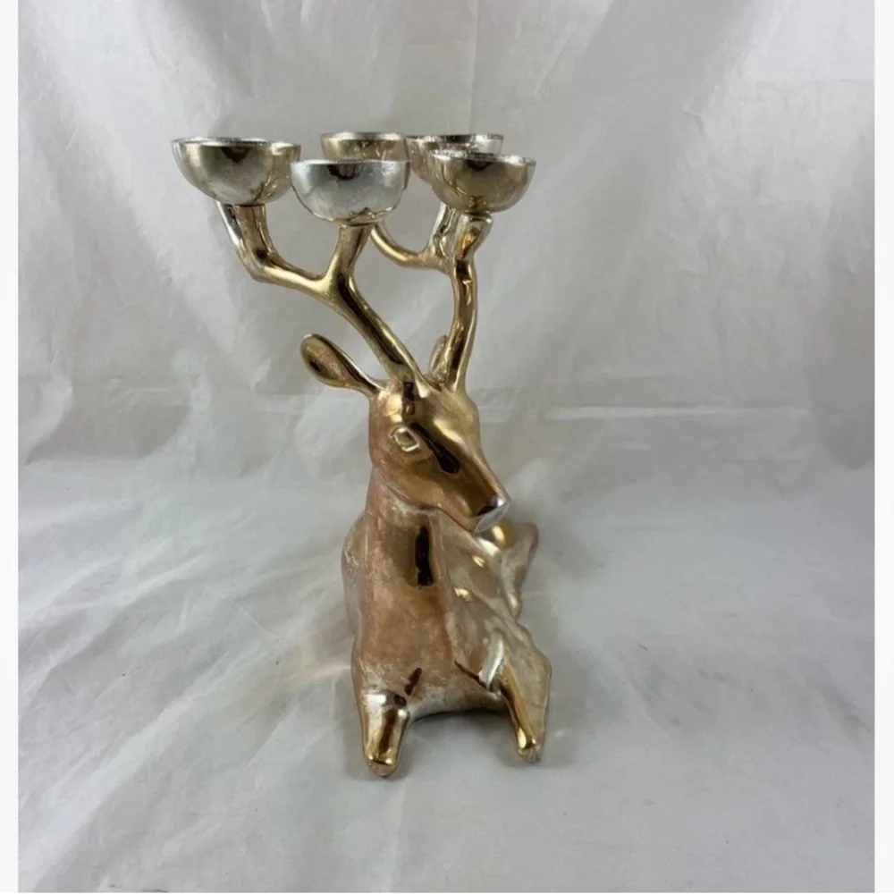 Pottery Barn Deer Reindeer Candle Holder Silver Plated Brass 6 Candle Holder - Picture 4 of 16